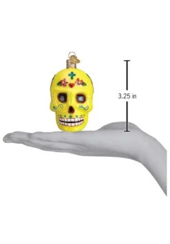 Yellow Sugar Skull Christmas Tree Ornament -Halloween Costumes sugar skull ornament alt 4