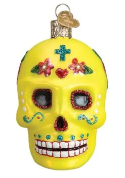 Yellow Sugar Skull Christmas Tree Ornament -Halloween Costumes sugar skull ornament alt 5