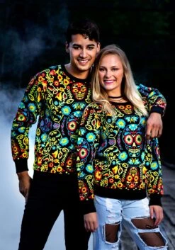 Sugar Skull Halloween Adult Sweater -Halloween Costumes sugar skull ugly halloween sweater alt 13