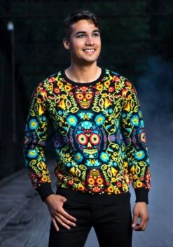 Sugar Skull Halloween Adult Sweater -Halloween Costumes sugar skull ugly halloween sweater alt 14