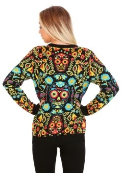 Sugar Skull Halloween Adult Sweater -Halloween Costumes sugar skull ugly halloween sweater alt 9