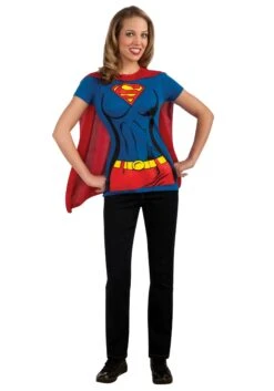 Women's Supergirl T-Shirt With Cape Costume