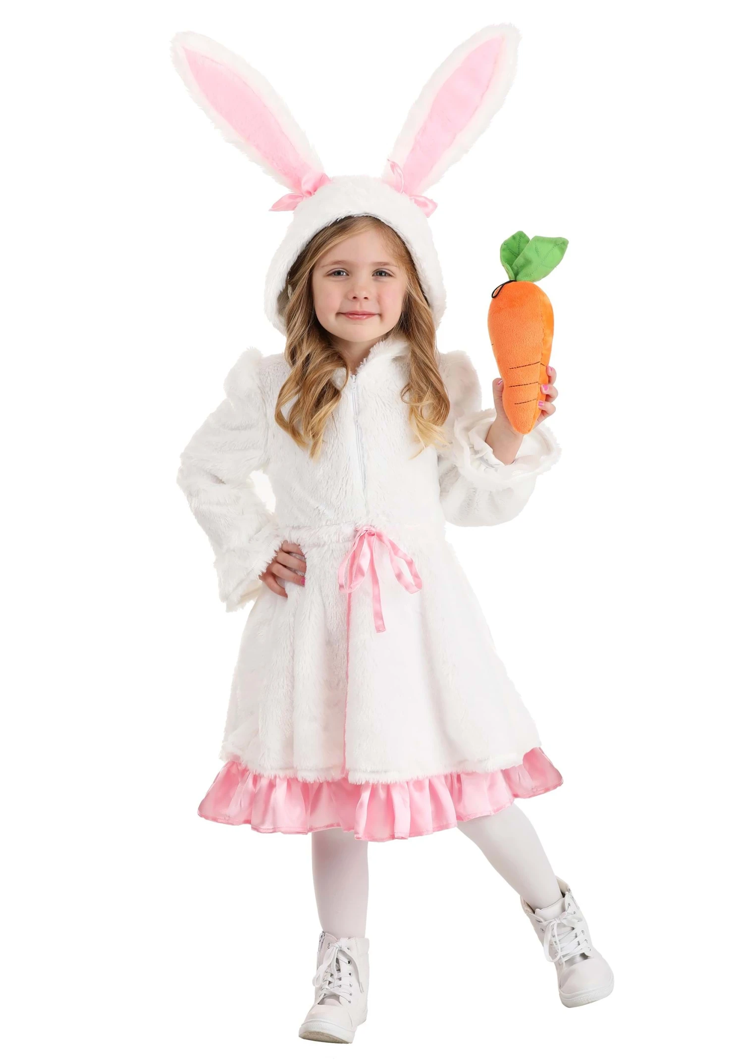 Girl's Toddler Fuzzy White Rabbit Costume 3 Girl's Toddler Fuzzy White Rabbit Costume