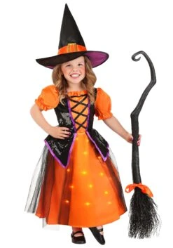 Girl's Toddler Orange Light-Up Witch Costume