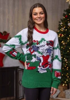 Tom And Jerry Scenic Adult Ugly Christmas Sweater -Halloween Costumes tom and jerry scenic ugly christmas sweater alt 3