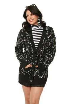 Unique Vintage Black Cat Cardigan For Adults