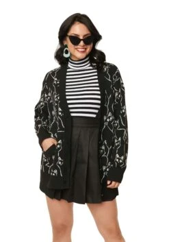 Unique Vintage Black Cat Cardigan For Adults 10 Unique Vintage Black Cat Cardigan For Adults -Halloween Costumes unique vintage black cat cardigan alt 3