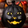 9-Inch Vintage Black Cat Light Up Jack O' Lantern Halloween Decoration