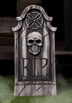 35.5-Inch Weathered Skull Tombstone Halloween Decoration
