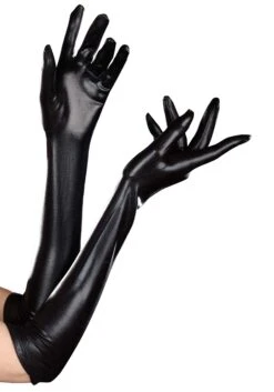 Dreamgirl Wet Look Black Gloves For Women