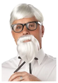 Men's White Colonel Goatee Wig And Moustache