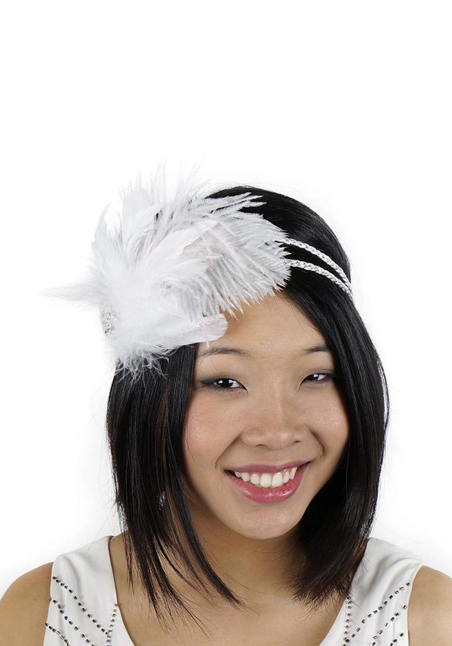 White Flapper Headband With Rhinestones Accessory 3 White Flapper Headband With Rhinestones Accessory
