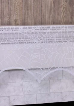 White Spider Web Mantel Scarf Decoration 5 White Spider Web Mantel Scarf Decoration -Halloween Costumes white spider web mantel scarf decoration alt 1
