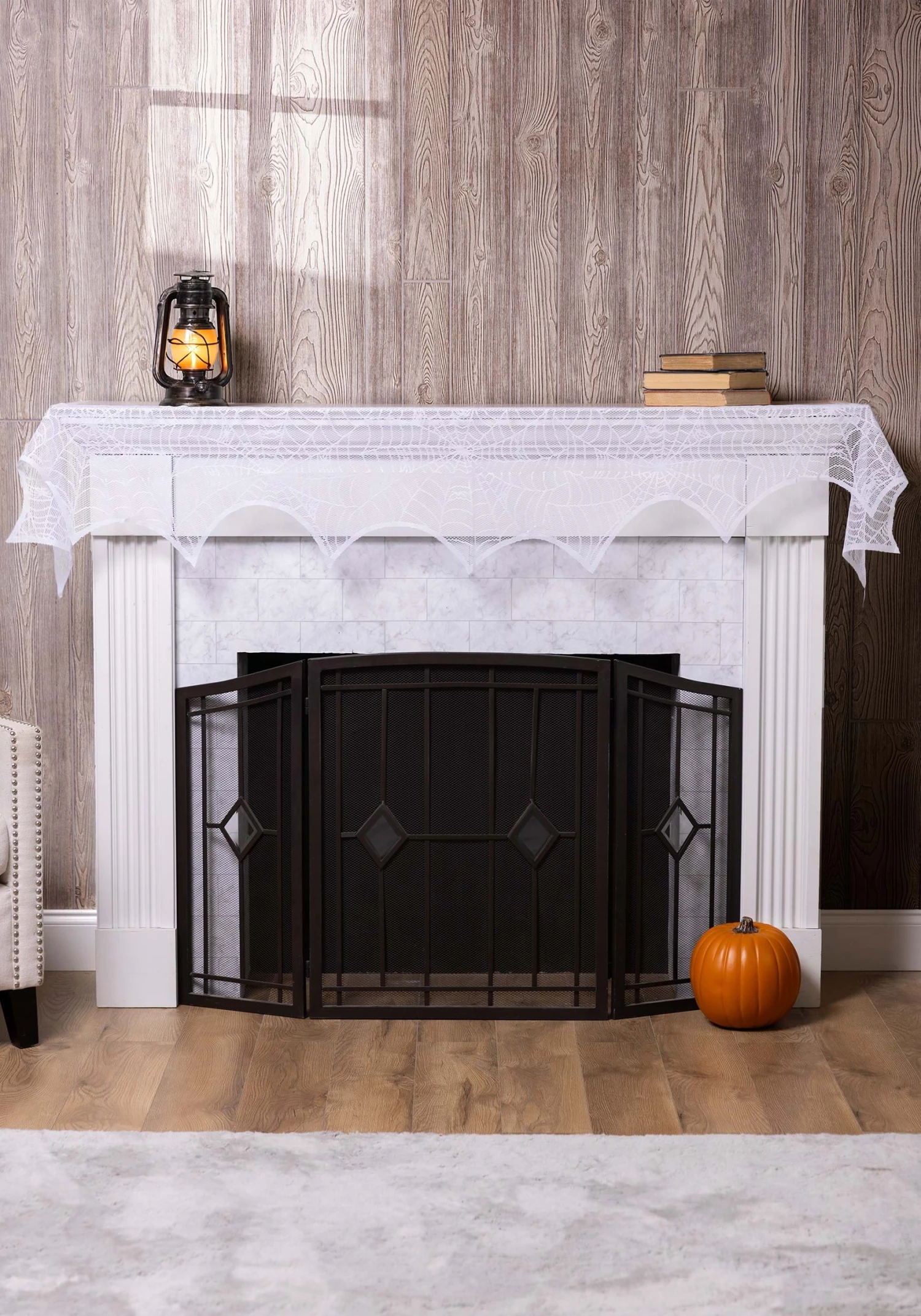 White Spider Web Mantel Scarf Decoration 3 White Spider Web Mantel Scarf Decoration