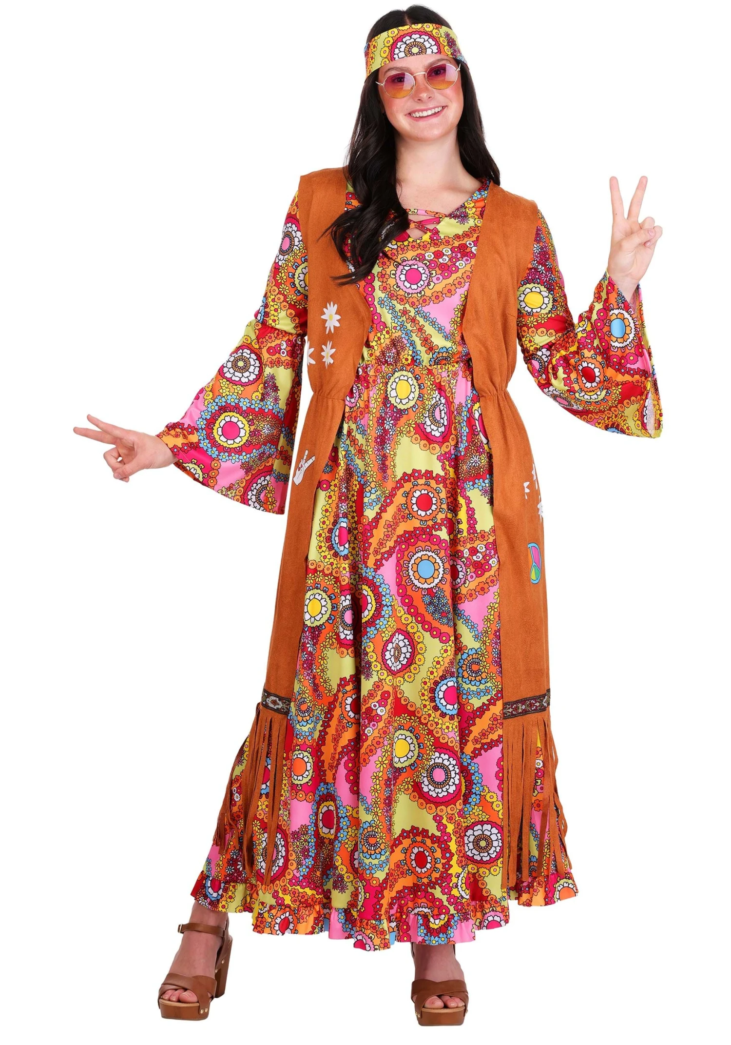 70s Woodstock Hippie Women's Costume Dress 3 70s Woodstock Hippie Women's Costume Dress