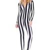 MUSIC LEGS Women's Black And White Stripe Jumpsuit Costume -Halloween Costumes womens black and white stripe jumpsuit
