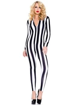 MUSIC LEGS Women's Black And White Stripe Jumpsuit Costume