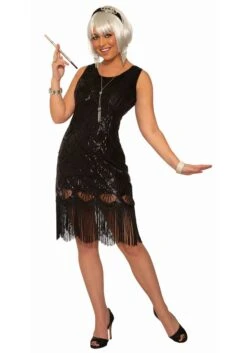 Black Beaded Fringe Flapper Dress Costume