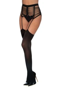 Dreamgirl Caged Garter Belt With Attached Seamless Thigh High Stockings For Women
