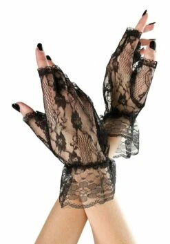 MUSIC LEGS Women's Lace Cuff Black Gloves