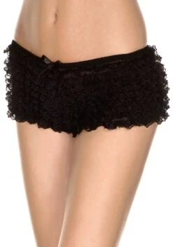 MUSIC LEGS Black Micro Lace Ruffle Tanga Shorts For Women