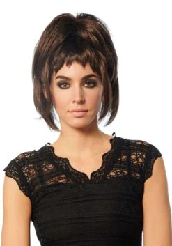 Dark Brown High Ponytail With Bangs Costume Wig For Women