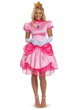 Women's Deluxe Super Mario Bros. Pretty Princess Peach Costume With Gloves