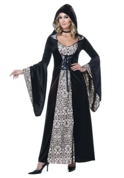 Deluxe Velvet Damask Hooded Robe Costume For Women