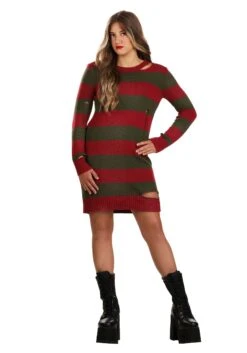 Distressed Nightmare On Elm Street Women's Sweater Dress -Halloween Costumes womens distressed nightmare on elm street sweater alt 1
