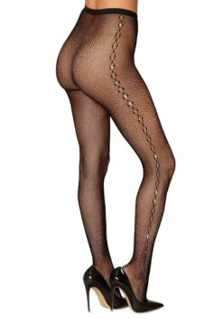 Dreamgirl Women's Black Fishnet Stockings With Jacquard Rhinestone