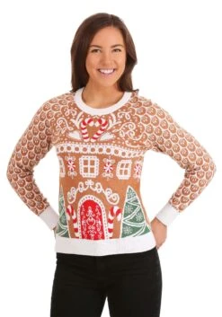 Women's Gingerbread House Ugly Christmas Sweater 21 Women's Gingerbread House Ugly Christmas Sweater -Halloween Costumes womens gingerbread house ugly christmas sweater alt 7