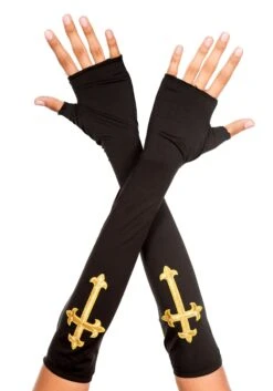 MUSIC LEGS Gold Cross Fingerless Gloves For Women