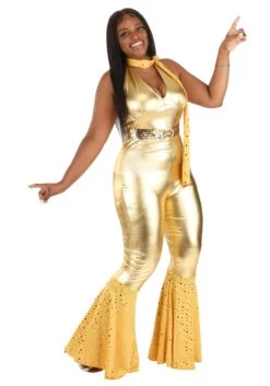 Dreamgirl Gold Disco Fox Adult Women's Costume -Halloween Costumes womens gold disco fox adult costume alt 2