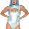 LEG AVENUE Women's Holographic Keyhole Bodysuit Costume -Halloween Costumes womens holographic keyhole bodysuit costume