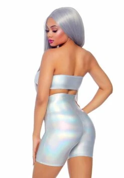 LEG AVENUE Women's Holographic Metallic Bandeau & Bike Short For Women -Halloween Costumes womens holographic metallic bandeau bike short alt 1