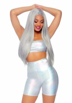 LEG AVENUE Women's Holographic Metallic Bandeau & Bike Short For Women -Halloween Costumes womens holographic metallic bandeau bike short alt 2