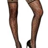 Dreamgirl Leopard Pattern Fishnet Thigh Highs For Women -Halloween Costumes womens leopard pattern fishnet thigh highs