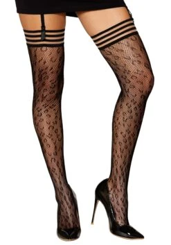 Dreamgirl Leopard Pattern Fishnet Thigh Highs For Women