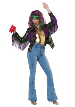 Mardi Gras Sequin With Fringe Trim Jacket For Women -Halloween Costumes womens mardi gras sequin with fringe trim jacket alt 1