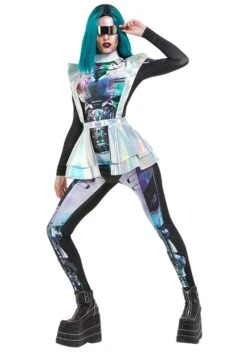 Smiffys Metallic Cyber Alien Costume For Women -Halloween Costumes womens metallic cyber alien costume alt 1