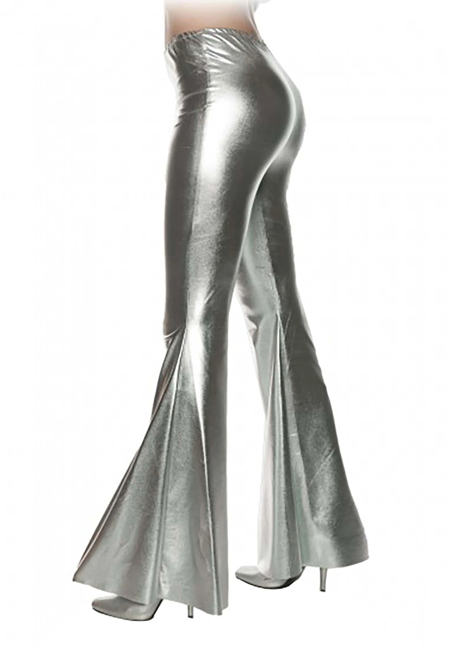 Metallic Silver Bell Bottoms For Women 2 Metallic Silver Bell Bottoms For Women