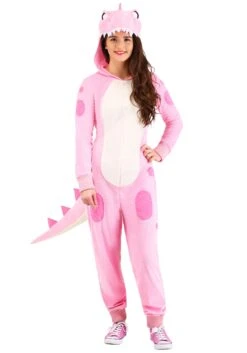 Pink Dinosaur Onesie For Women 7 Pink Dinosaur Onesie For Women -Halloween Costumes womens pink dinosaur onesie alt 1