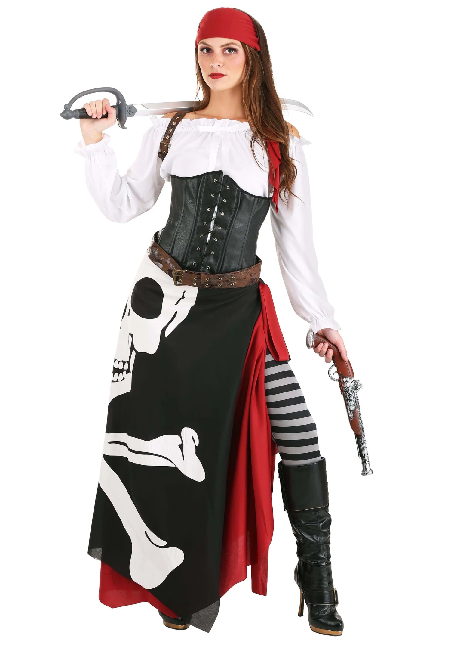 Skeleton Flag Rogue Pirate Costume For Women 3 Skeleton Flag Rogue Pirate Costume For Women