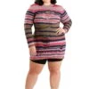 Plus Size Women's Astrid Striped Distressed Sweater Dress With Bike Shorts -Halloween Costumes womens plus astrid striped distressed sweater dress
