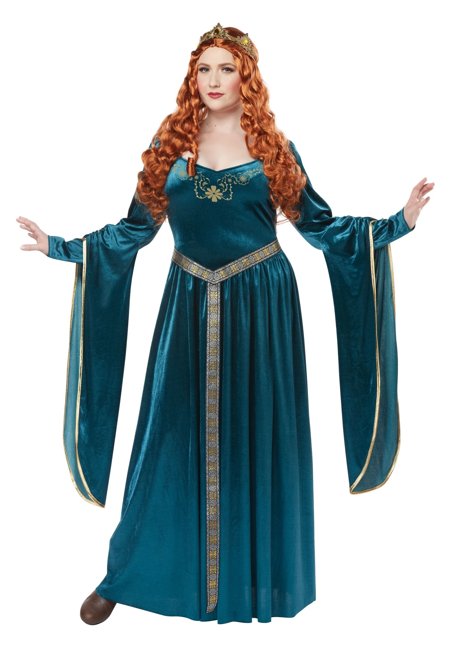Women's Plus Size Lady Guinevere Teal Costume 3 Women's Plus Size Lady Guinevere Teal Costume
