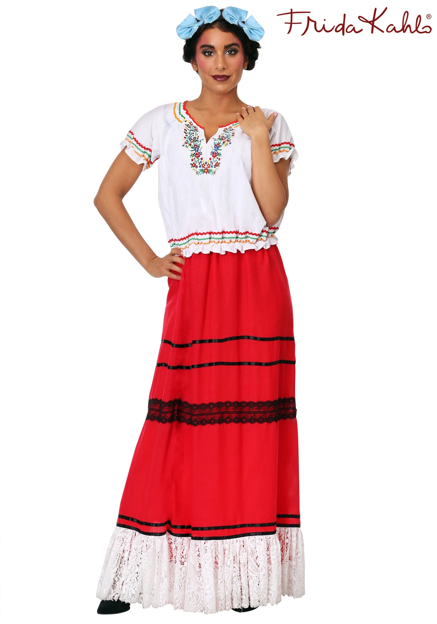 Plus Size Red Frida Kahlo Costume For Women 3 Plus Size Red Frida Kahlo Costume For Women