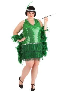 Women's Plus Size Emerald Flapper Exclusive Halloween Costume 7 Women's Plus Size Emerald Flapper Exclusive Halloween Costume -Halloween Costumes womens plus size emerald flapper costume alt 2