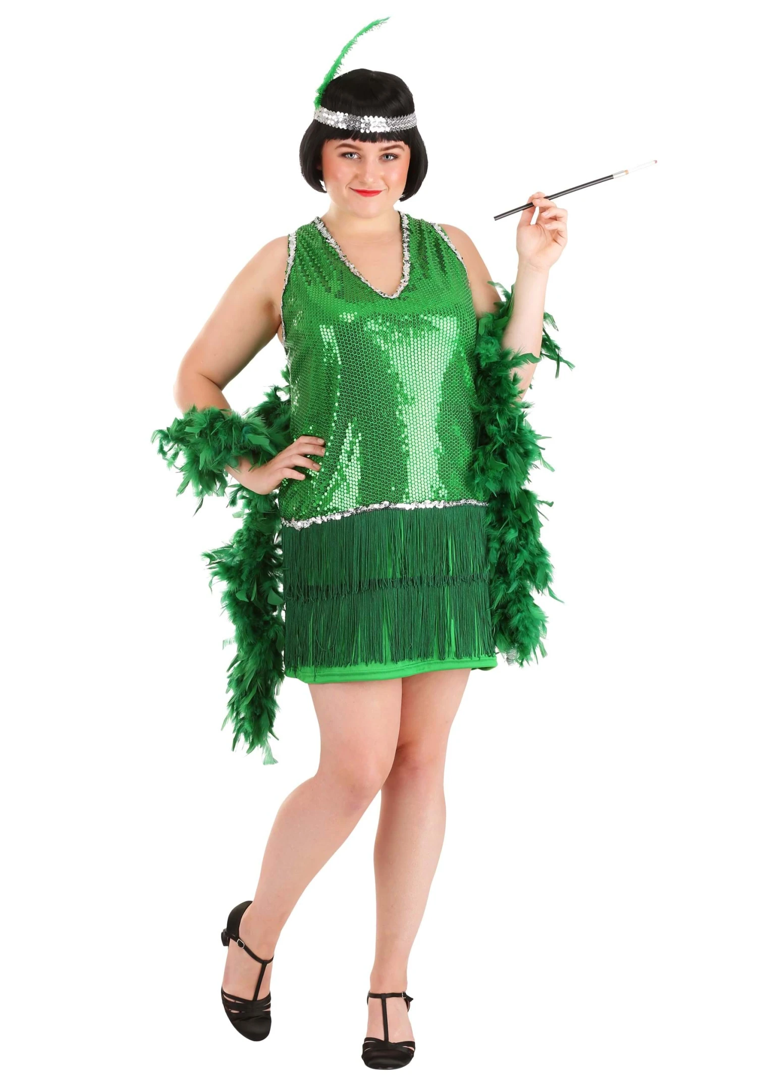 Women's Plus Size Emerald Flapper Exclusive Halloween Costume 3 Women's Plus Size Emerald Flapper Exclusive Halloween Costume