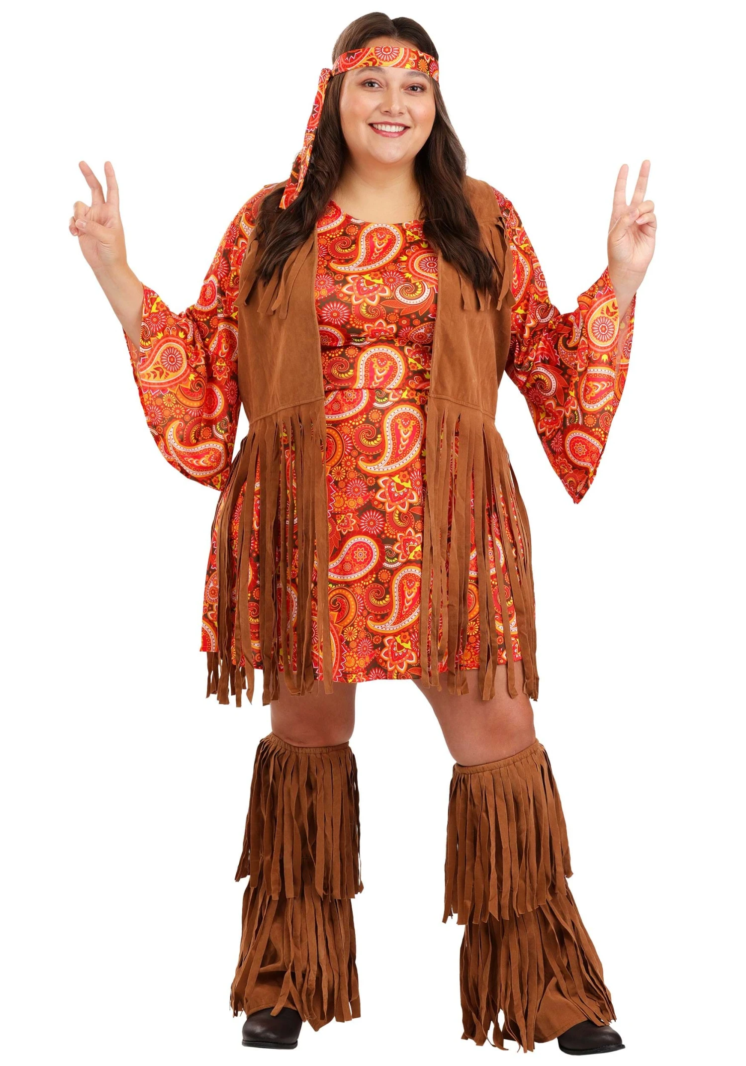 Plus Size Fringe Hippie Women's Costume 3 Plus Size Fringe Hippie Women's Costume