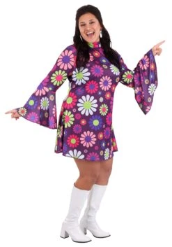 Women's Groovy Flower Power Plus Size Costume Dress